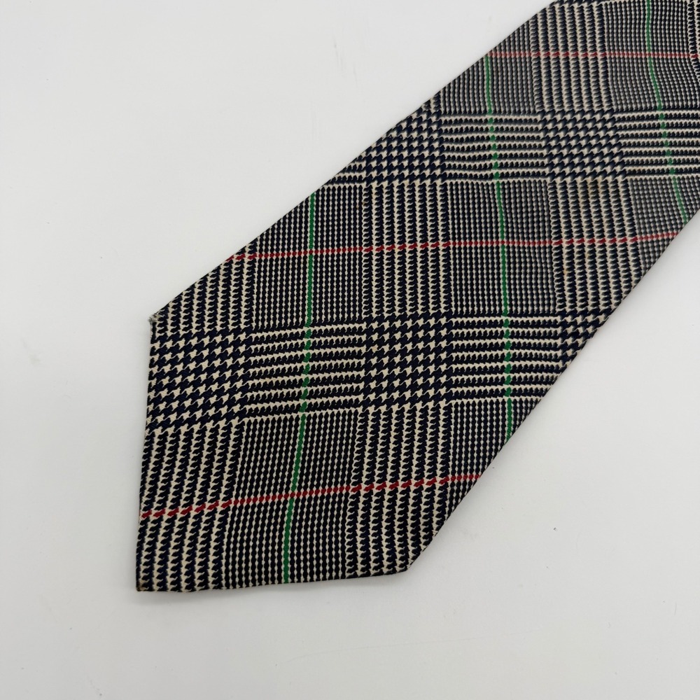 Vintage Parisian Signature Men Glen Plaid Silk Tie Italian Blue Red Green